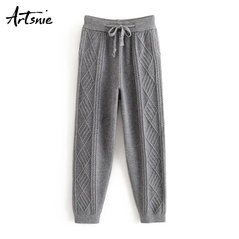 Женские повседневные трикотажные брюки Artsnie серые свободные карандаш с высокой