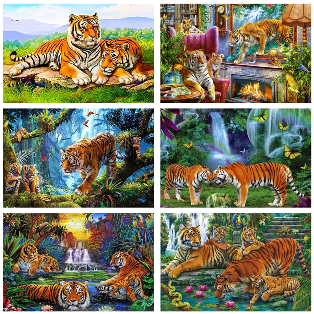 

Алмазная вышивка RAILONCH 5D DIY Тигровая полная круглая дрель вышивка крестом украшение алмазная живопись полная дрель