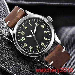 Часы мужские с кожаным ремешком, со стерильным циферблатом, со светящимися метками, автоподзаводом, 42 мм, с сапфировым стеклом Miyota 8215