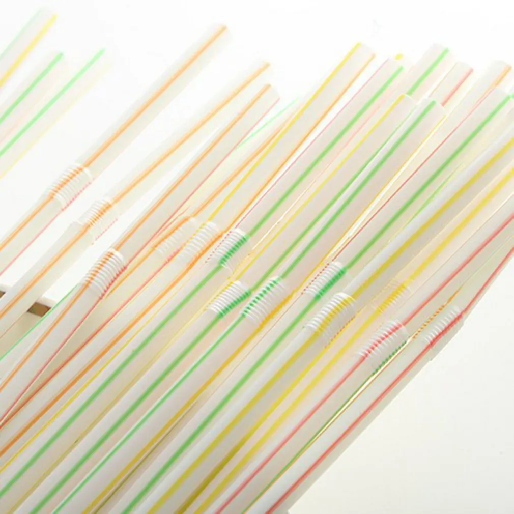 

100Pcs Pack Disposable Straws Wedding Birthday Party Straw Flexible Plastic Colored Rainbow Bar Drink Accessories