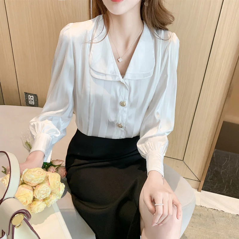 

2021 Autumn New Elegant Chiffon Blouse Women's Korean-style French Style Temperament Shirt Long Sleeve Chiffon Shirt Top Rac