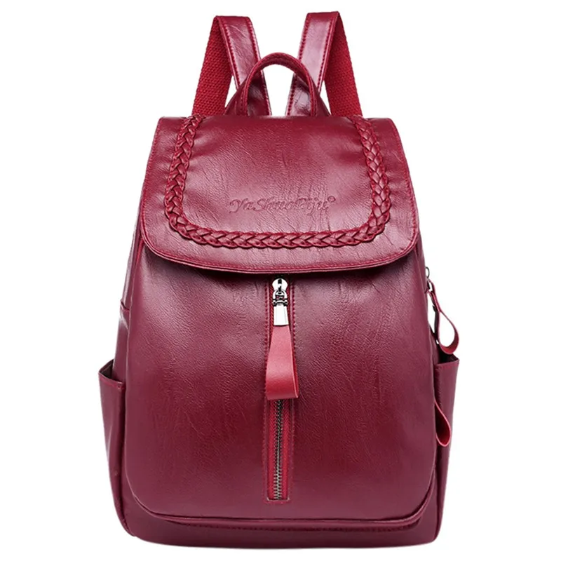 Женский однотонный рюкзак из ПУ кожи на молнии и застежке|Женские рюкзаки| |