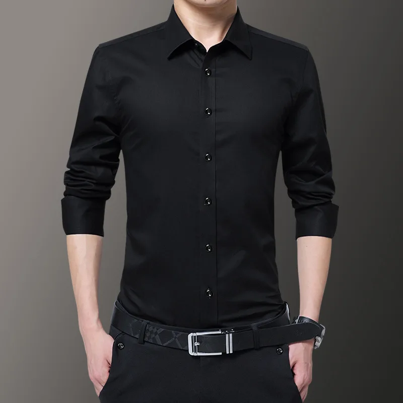 

Spring Autumn Winter Fleece Fashion Cotton Long Sleeve Shirt Solid Slim Fit Male Social Casual Business Dress Shirts 4XL 5XL 3XL