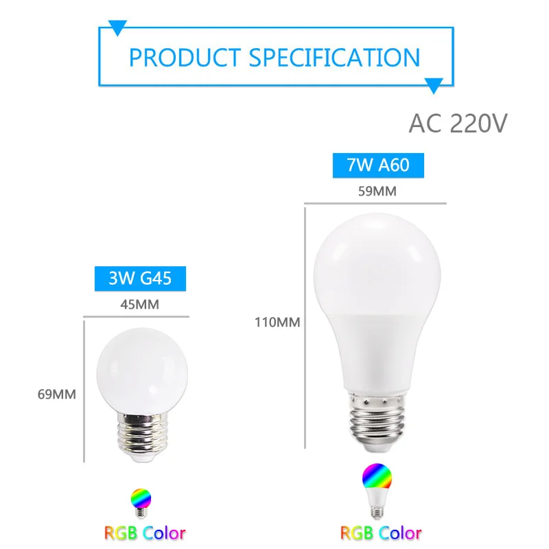 Светодиодная RGB-лампочка E27 3 Вт 7 10 шт. светодиодная лампа A60 G45