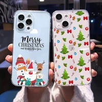 christmas new year happy cartoon phone case for iphone 13 12 11 8 7 plus mini x xs xr pro max transparent soft