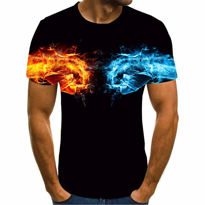 

2021 new flame men's t-shirt summer fashion short-sleeved 3d round neck shirt smoke element shirt trend men's t-shirt
