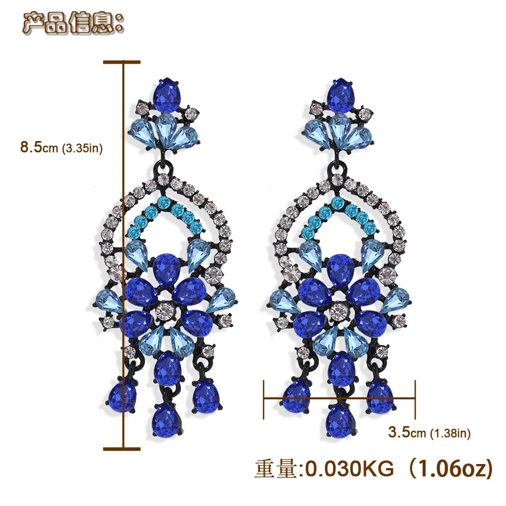 

HYSECMAO Ethnic Luxury Crystal Rhinestone Flwoer Drop Earrings Women Multicolor Geometric Earrings Femme Bridal Wedding Jewelry