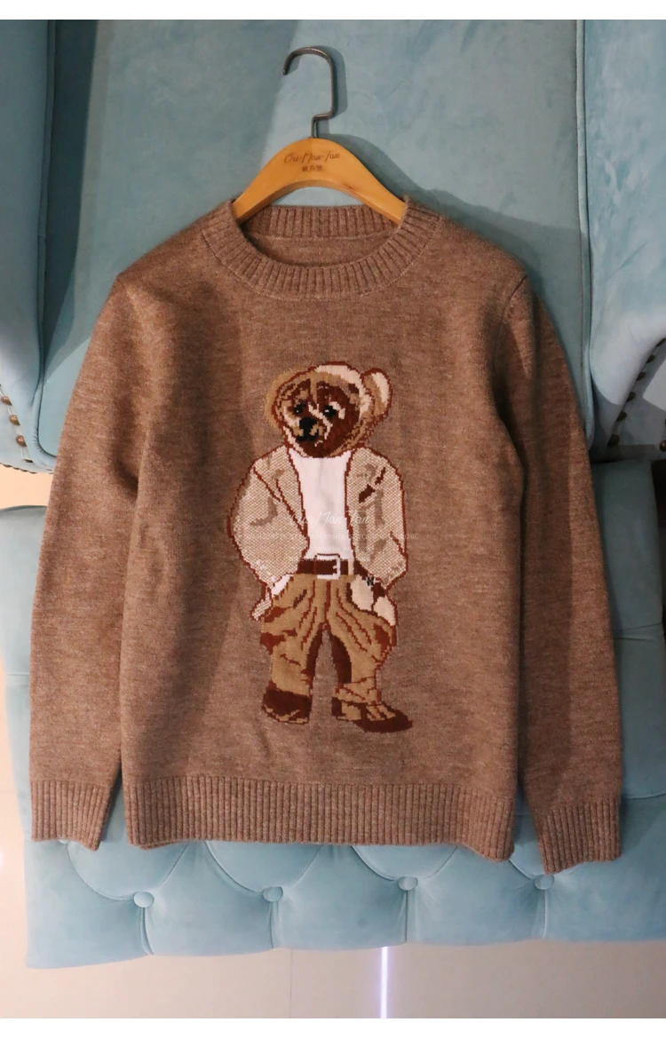 

Winter Brand Designers Bear Jaquard Woman Sweaters 2021 Vintage Cartoon Long Sleeve Knitted pull femme hiver