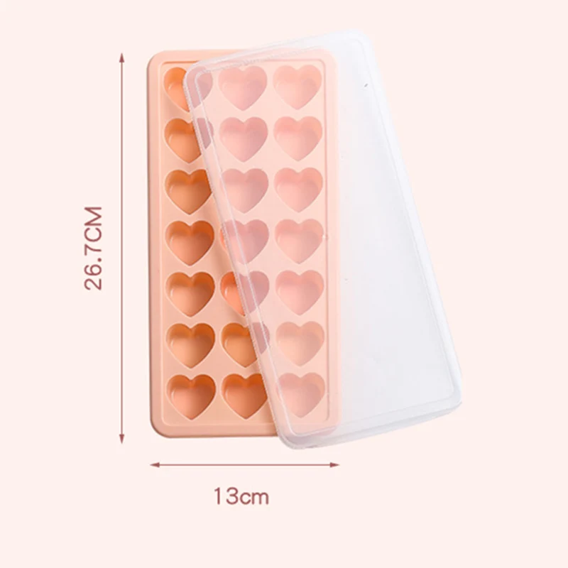 

3D Heart Shaped Silicone Ice Cubes Mold with 21 Cubes Mould with Removable Lid Flexible for Whiskey and Cocktails F2