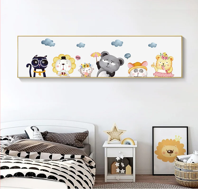 

Baby Nursery Girl Wall Art Canvas Poster Cat Rabbit Animal Print Painting Nordic Kid Child Bedroom Decoration Picture