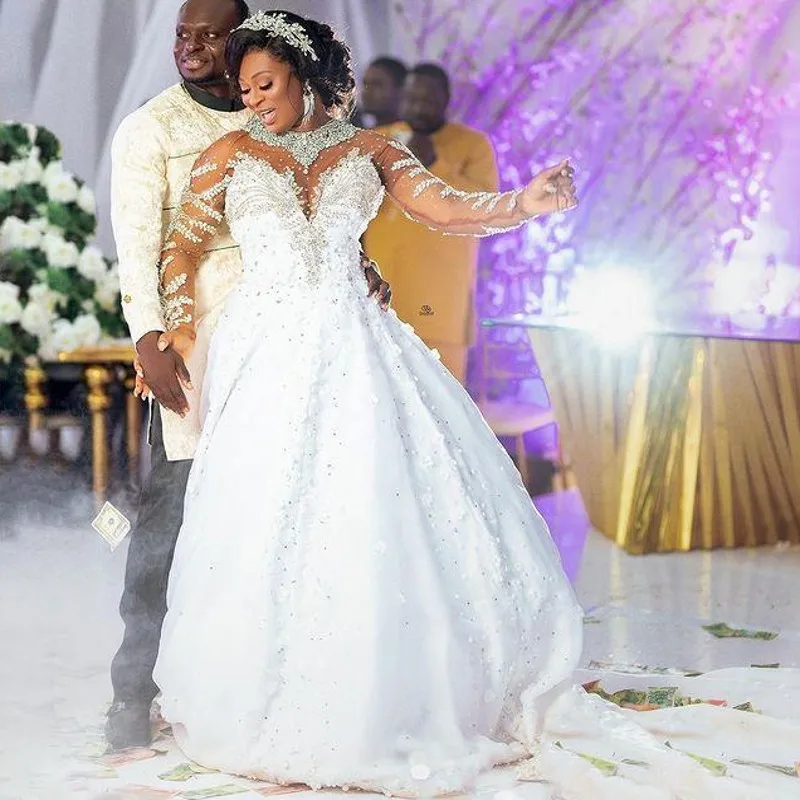 

Свадебное платье с вышивкой бисером Aso Ebi, роскошное платье невесты с длинными рукавами и блестками, в африканском стиле