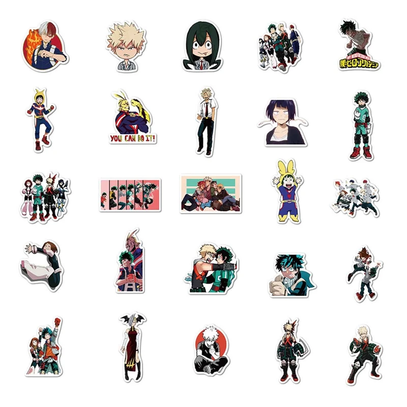 

50Pcs/set My Hero Academia PVC Stickers Laptop Skateboard Izuku Midoriya Might Boku No Hero Academia Anime Character Stickers