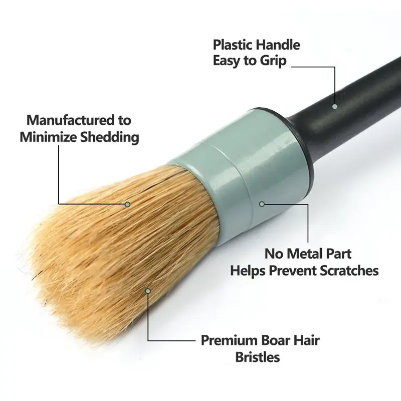 

Natural Boar Hair Detail Brush (Set Of 5),Premium Detail Brushes For Engines, Wheels, Interior, Leather, Trim,Air Vents, Emblems