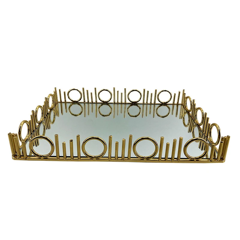 

Лоток зеркальный в европейском стиле, металлический поднос для хранения фруктов из кованого железа, из металлической проволоки, креативный стеклянный зеркальный поднос, украшения для дома