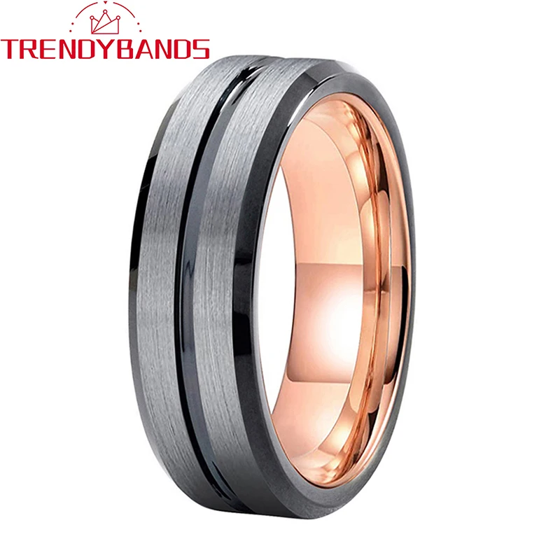 

8mm Tungsten Carbide Rings For Men Women Wedding Band Center Grooved Brushed Finish Comfort Fit