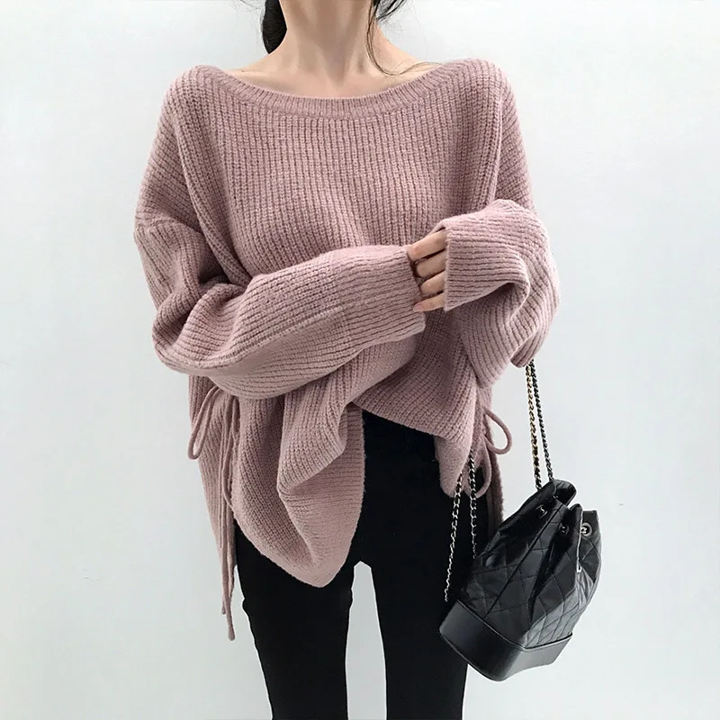 

2019 Winter New Sweater Coat Female Loose Bottoming Thicken Sweater Womens Sweaters Winter Blusas Mujer De Moda Slash Neck Full