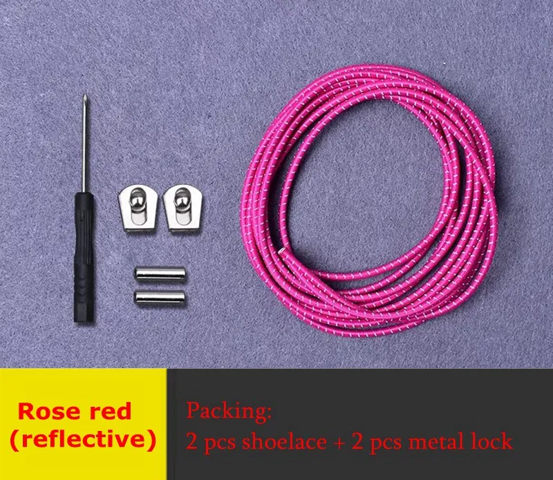 Rose red 1 пара светоотражающие шнурки круглые шнурки без завязок шнурки для обуви эластичные металлические пряжки замок шнурки Дети Взрослые Унисекс Кроссовки Ленивые шнурки - Цвет: Rose red