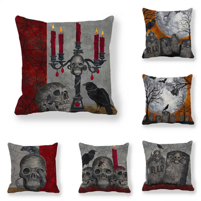 

Fashion Halloween skull head cushion cover Decorative pillowcase for living room Car pillow case Use pillowcase for sofa cover