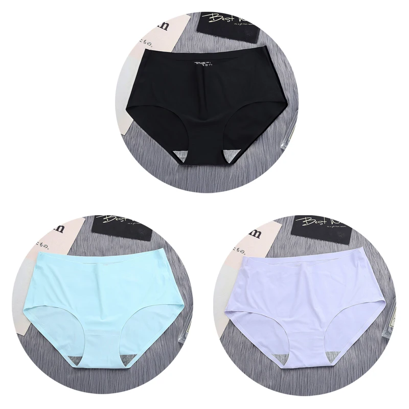NK50-BK-BL-LAV-3PCS OLN женские трусики бесшовные, сексуальные стринги ледяные шелковистые Нижнее белье Женские одноцветные модные трусы со средней талией Горячая Распродажа - Цвет: NK50-BK-BL-LAV-3PCS