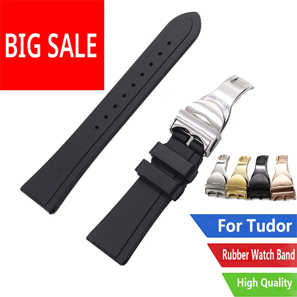 CARLYWET 22mm High Quality Waterproof Silicone Rubber Replacement Wrist Watch Band Strap with Silver Black Clasp For Tudor | Наручные