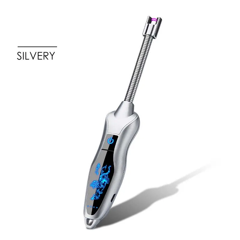 silver 360 вращение USB зарядка зажигалки для сигарет длинная плазменная дуговая Зажигалка для кухни барбекю ветрозащитная зажигалка аксессуары для сигарет - Цвет: silver