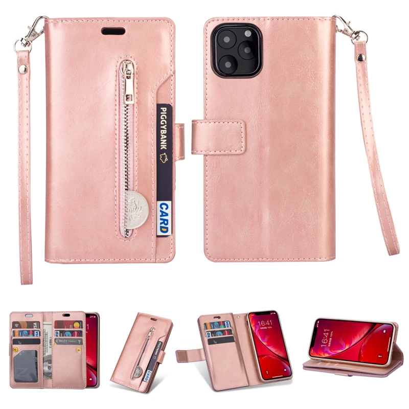 Чехол-книжка с бумажником для iPhone XS 11 Pro Max X XR, сумка из искусственной кожи, чехол на молнии с отделением для денег, карман на ремешке, чехол для мобильного телефона