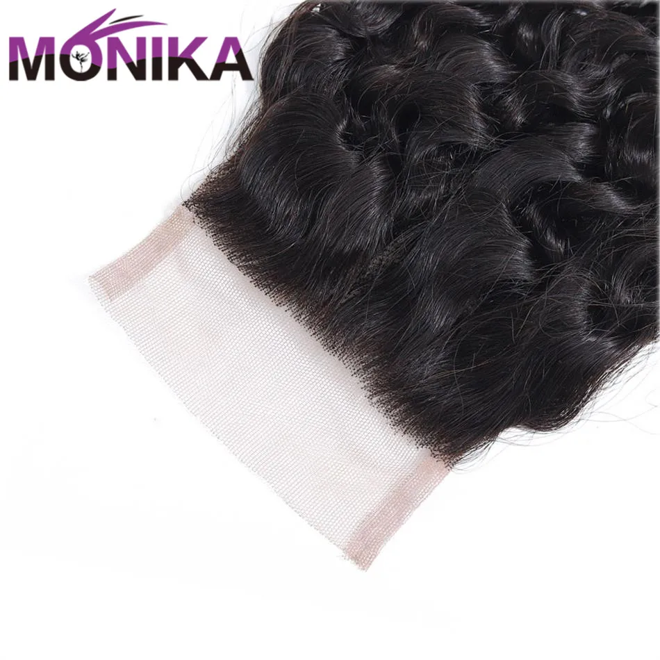 Monika индийские волосы глубокие синтетические волосы волнистые 130% плотность кружева Закрытие человеческих волос 4x4 швейцарская шнуровка бесплатно/средний/три части не Реми
