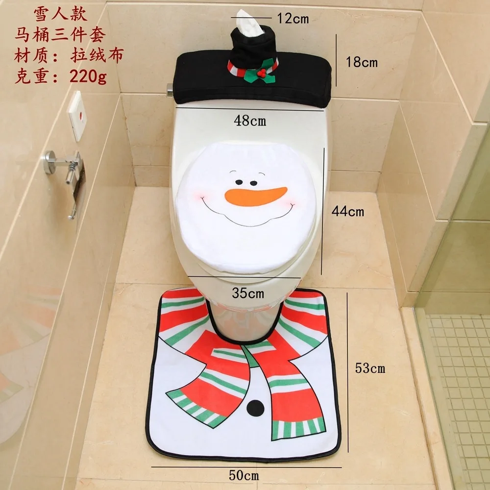 3pcs Christmas Decorations for Home Bathroom Toilet Seat Cove Paper Rug Natal Christmas Ornaments Santa New Year Decor navidad