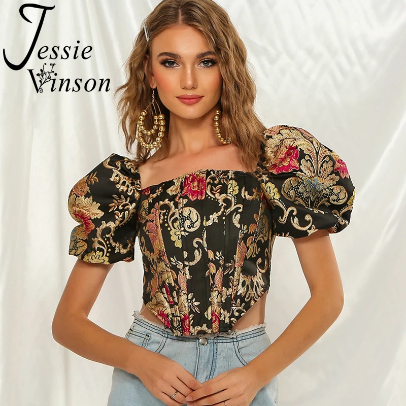 Jessie Vinson короткий рукав квадратный вырез топ короткая блузка для женщин роскошная