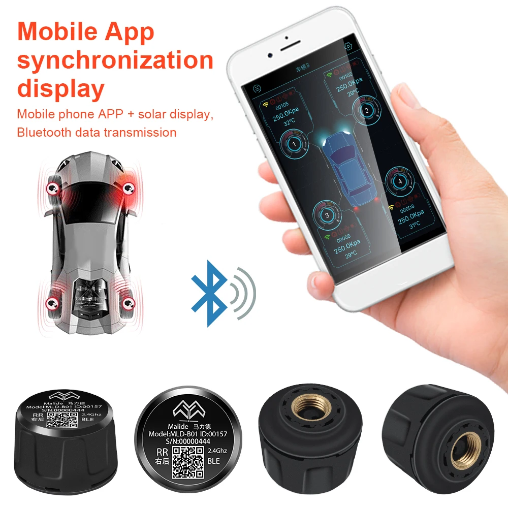 

Car Tire Pressure Monitoring System Alarm Bluetooth Mobile APP TPMS For Android Car 4PCS Sensor Automatic 6.4Bar For SUV/van