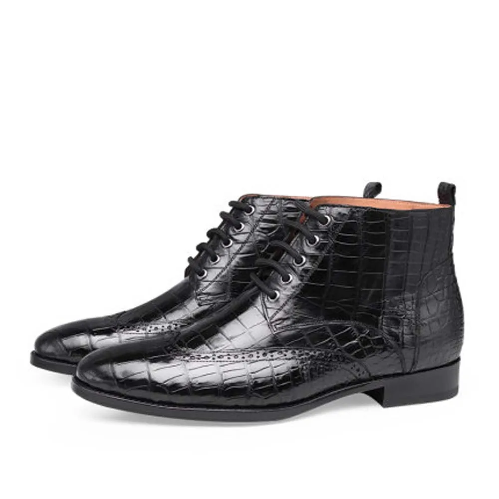 

piliyuan men boots male crocodile lace-up leisure business British Leather shoes male increased Round head High help