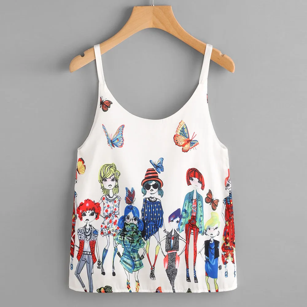 

Tank Top Women's Cartoon Print Vest Casual Top Sleeveless Tank Sport Pullover Loose Top Camisetas Mujer Tirantes Women Tank Top