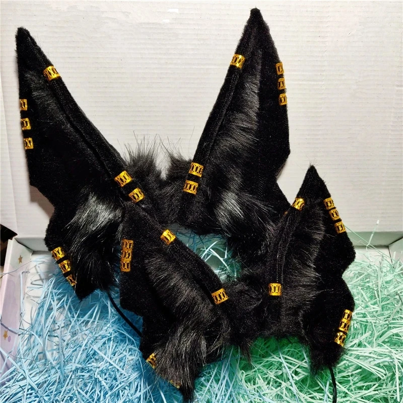 

Lolita Handmade Black Anubis Beast Dog Ears Lol Hairhoop Hairbands Headwear for Cosplay Costume Accessories Gothic Headdress