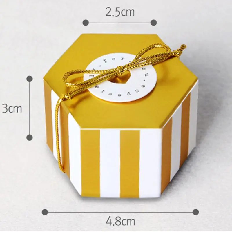 10 шт./лот мини коробка для бронзированных конфет в полоску/в горошек золотая