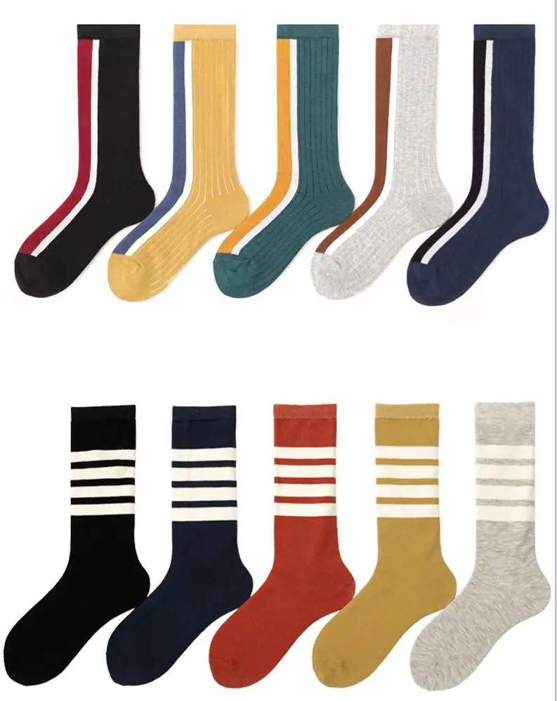 Cotton Houndstooth Crew Socks for Women 5 Pairs/ Lot Plaid Sock Striped Letters Print Knee-high Warm Thick Winter Socks