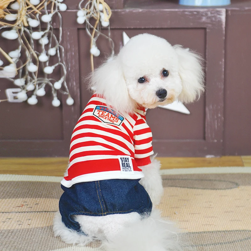 Одежда для собак в полоску и ковбойский комбинезон из чистого хлопка щенков на