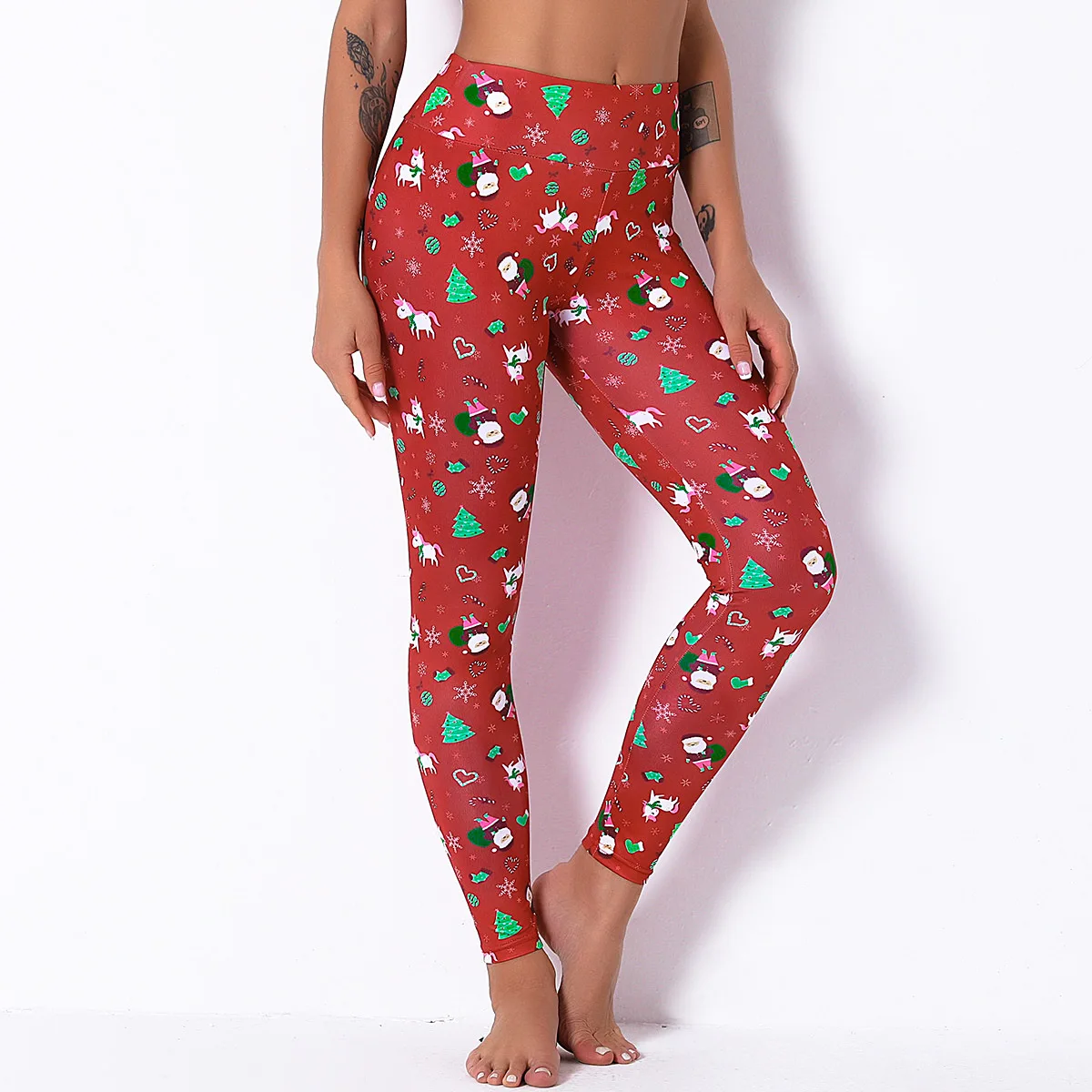 

2020 Christmas Series Silky High Waist Package Hip High Elastic Yoga Pants Sports Running Fitness Pants for Women
