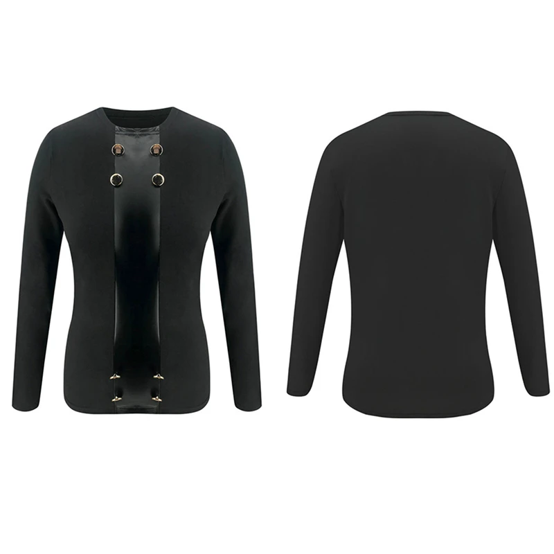 Женская приталенная блузка с длинными рукавами круглым вырезом и пуговицами