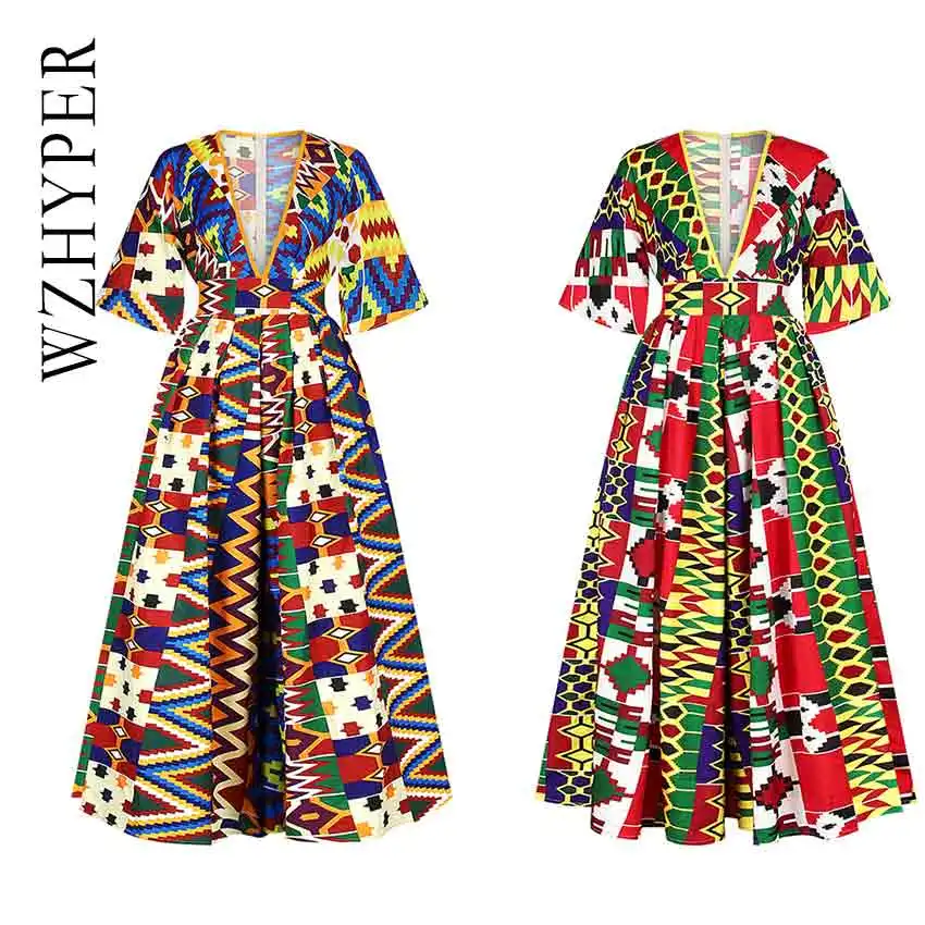 Женские платья в африканском стиле Dashiki этническом с глубоким v образным вырезом