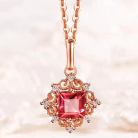 vintage carving small ruby gemstones red crystal pendant necklaces for women diamonds rose gold color choker jewelry bijoux gift