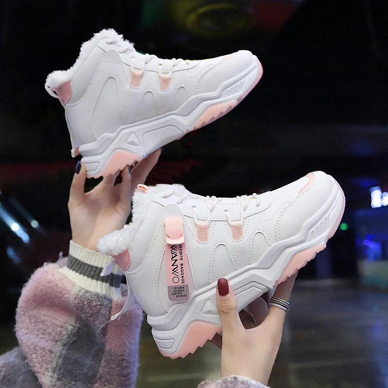 Pink1 Ботинки; женские зимние фирменные кроссовки; трендовая теплая женская обувь; Высококачественная Спортивная Удобная Уличная обувь на плоской подошве; Zapatillas Muier - Цвет: Pink1
