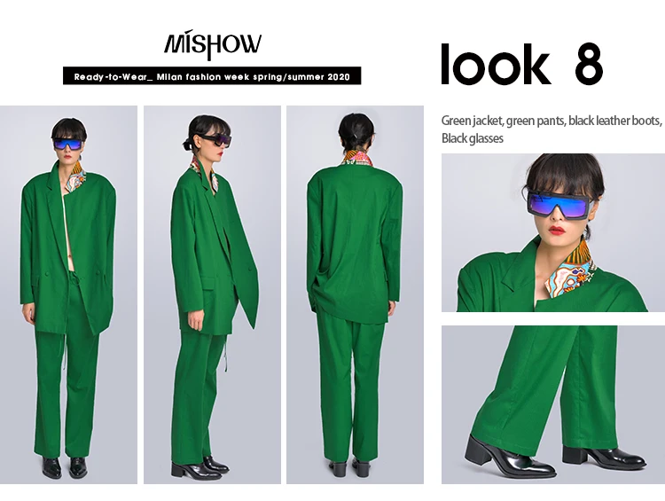 MISHOW Milan Fashion Week весна/лето комплект из двух предметов женский однобортный зеленый пиджак с отложным воротником Длинные брюки Look-8