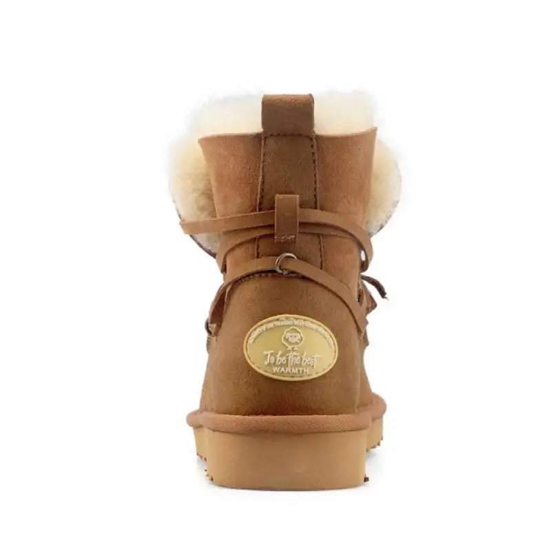 RIZABINA Real Leather Women Snow Boots Plush Fur Winter Shoes Warm Flats Ankle Fashion Casual Footwear Size 34-43 | Обувь