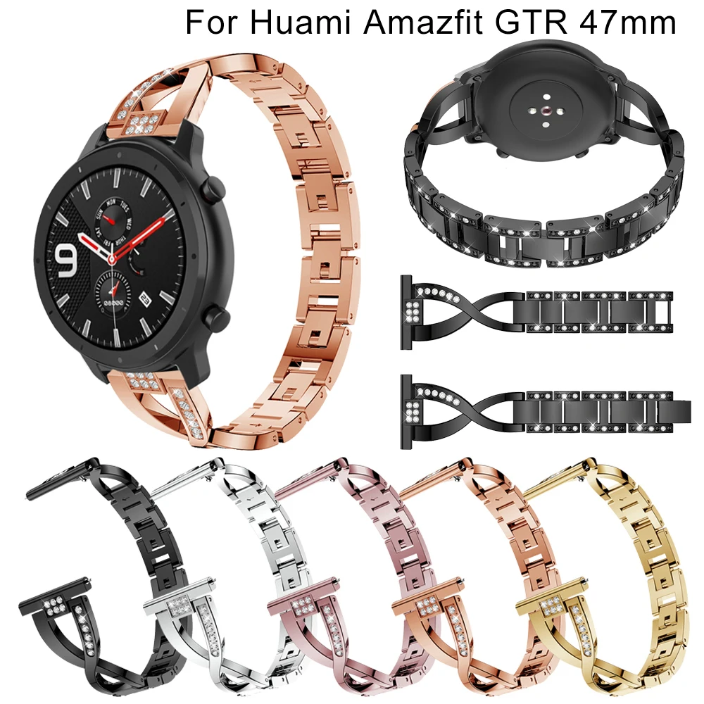 

Stainless Steel Strap For Huami Amazfit GTR 47mm WatchBands With Bling Rhinestones Band Strap For Samsung Galaxy Watch 46mm Band