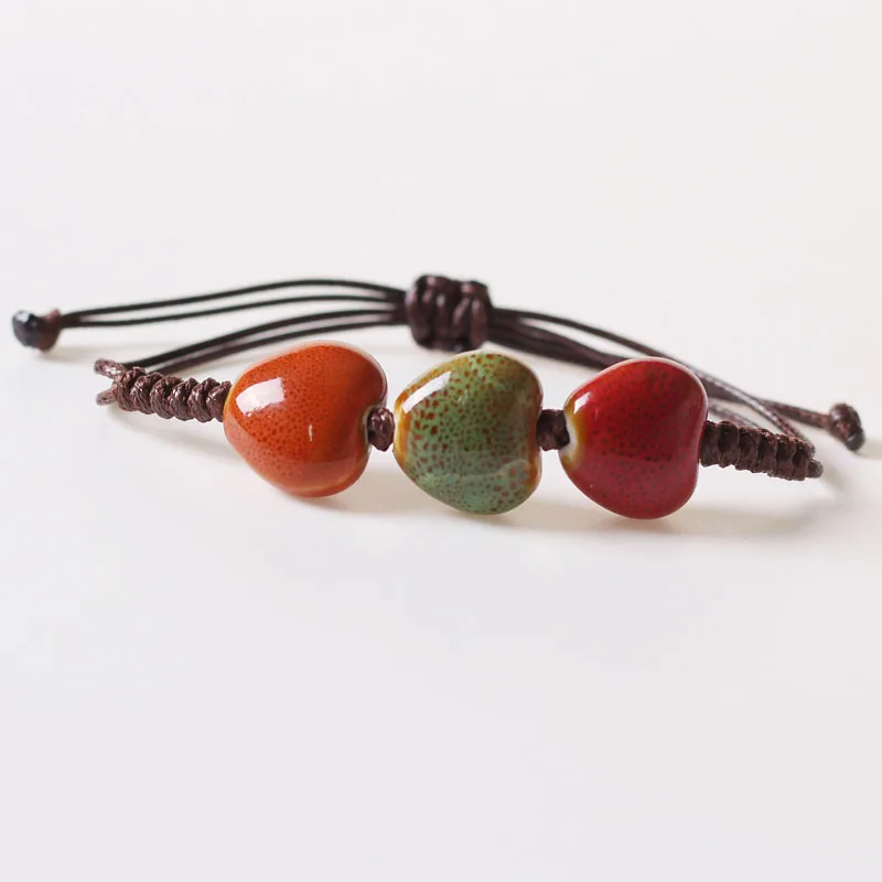 

Wholesale Boho Jewelry New Ladies Colorful Glaze Ceramic Bisexual Retro Beads Rope Bracelet Women National Style Girls Bracelet