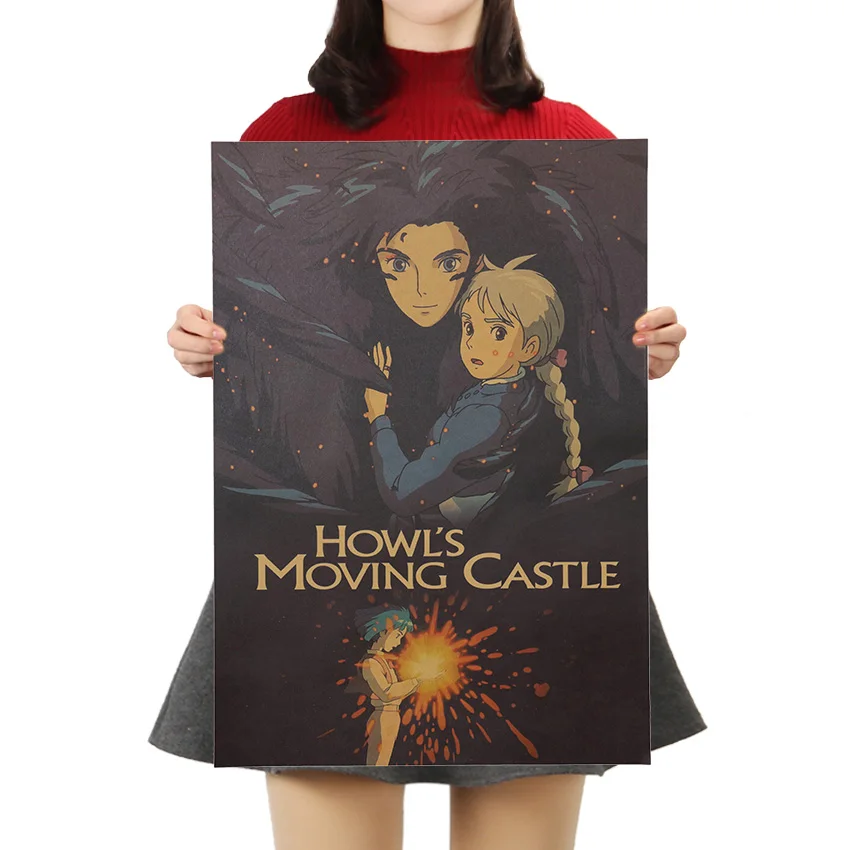 TIE LER Hayao Miyazaki Anime Movie Poster Home Decor Wall Sticker Kraft Paper Poster Cafe Bar Poster Retro Wall Sticker