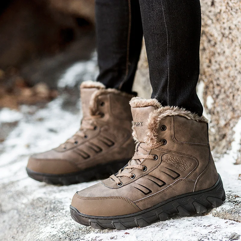 Высокое качество зима Обувь на теплом меху Для мужчин сапоги Водонепроницаемый
