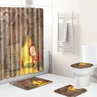 decoration shower curtain waterproof entrance doormat bathroom for bath anti slip rug home 4pcs set toilet seat cover floor mat
