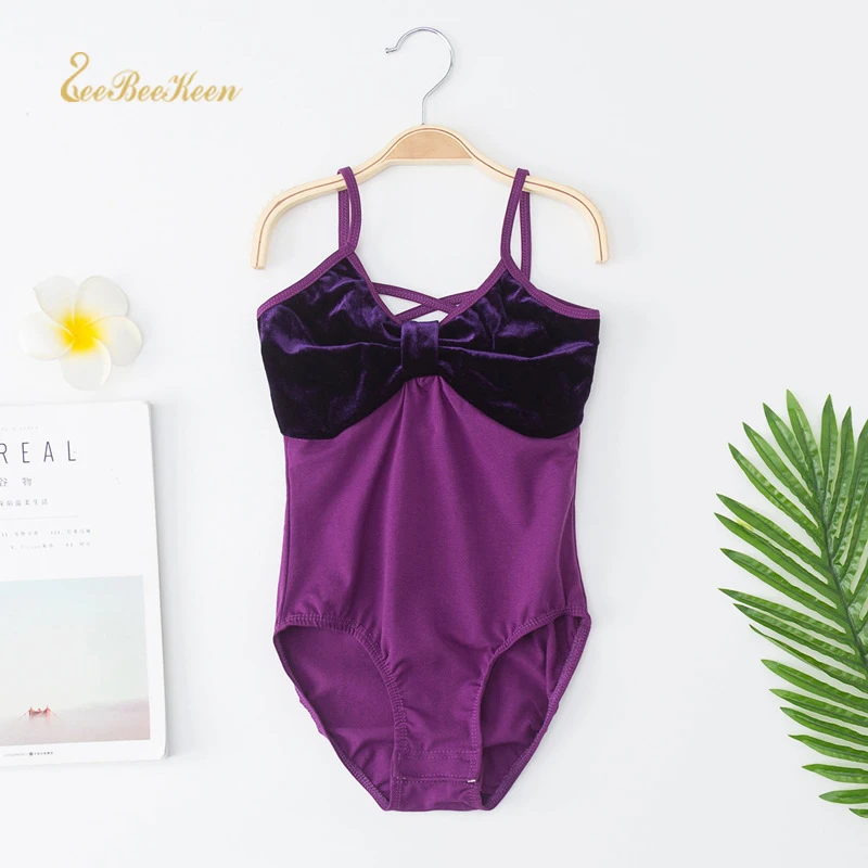 purple Зеленый/красный/фиолетовый балетный купальник на бретельках вельветовые тренировочная одежда для занятий гимнастикой Купальник для балета, танцев балерины Детские тренировочные одежда для детей - Цвет: purple