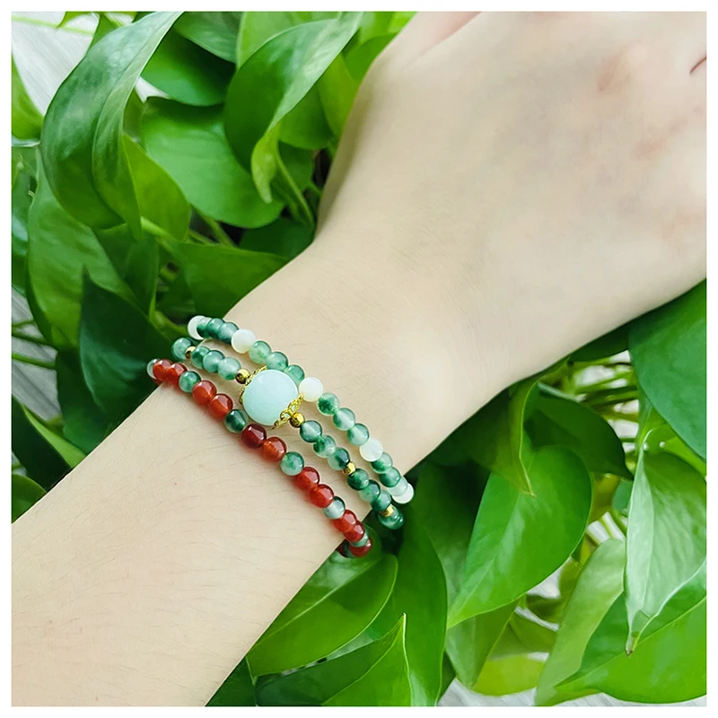 

Boho Wrap Bracelet Red Agate Shell Bead Malay Jade Aquatic Agate Chalcedony Bracelet Set for Women Natural Stone Bangle Jewelry